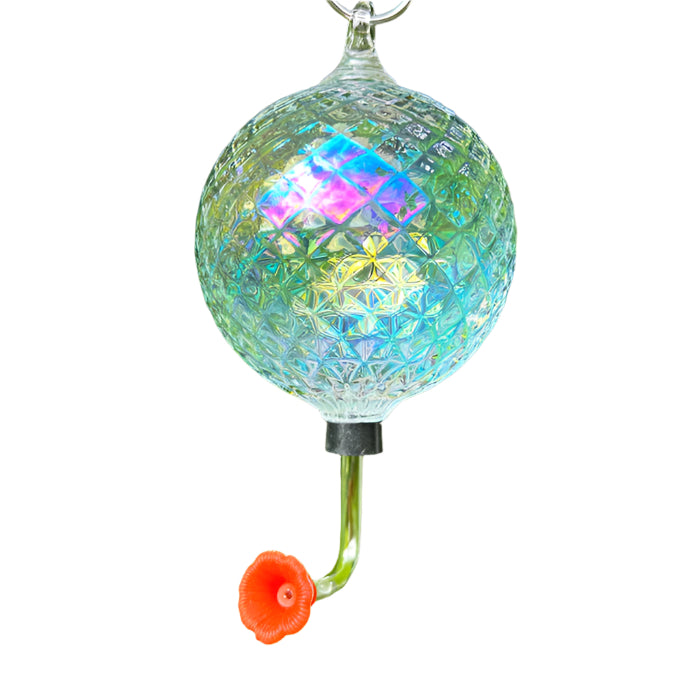 Local Handblown Glass Hummingbird Feeder - Round