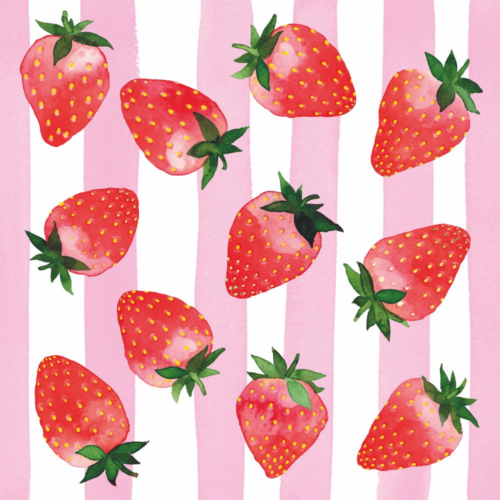 BEVERAGE NAPKINS -STRAWBERRY & STRIPES