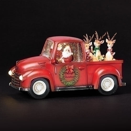 #24 -6"H LIGHTED SWIRL TRUCK WITH SANTA DRIVER AND REINDEER
