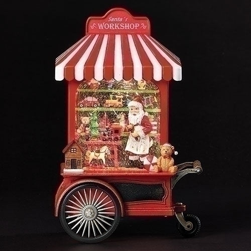 #28 -10.75"H LIGHTED SWIRL TOYSHOP CART WITH SANTA & TOYS