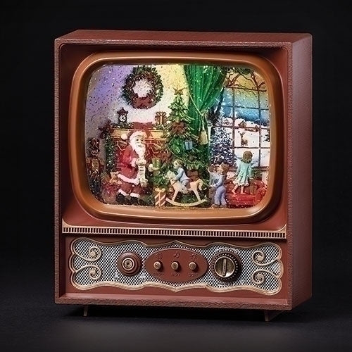 #27 -9.75"H LIGHTED MUSICAL SWIRL TV WITH SANTA & KIDS SCENE -USB ADAPTOR
