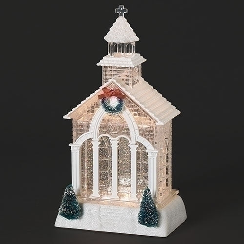 GLOBE #26 - 11.5"H LIGHTED SWIRL CHURCH