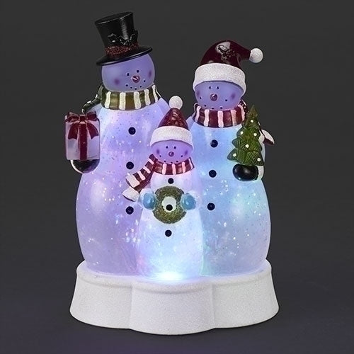 #3 -9.75"H LIGHTED SWIRL 3 SNOWMAN FAMILY; MULTICOLORED LIGHTS