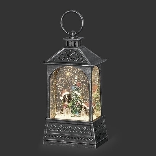 #29 - 8"H LIGHTED SWIRL DOG LANTERN WITH CHRISTMAS TREE