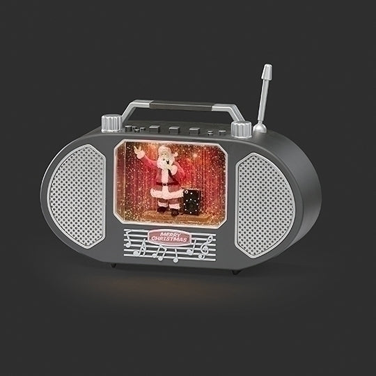 #35 -6"H LIGHTED MUSICAL SWIRLSINGING SANTA BLACK RADIO