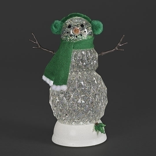 #33 -11"H LIGHTED SWIRL SNOWMANWITH GREEN SCARF