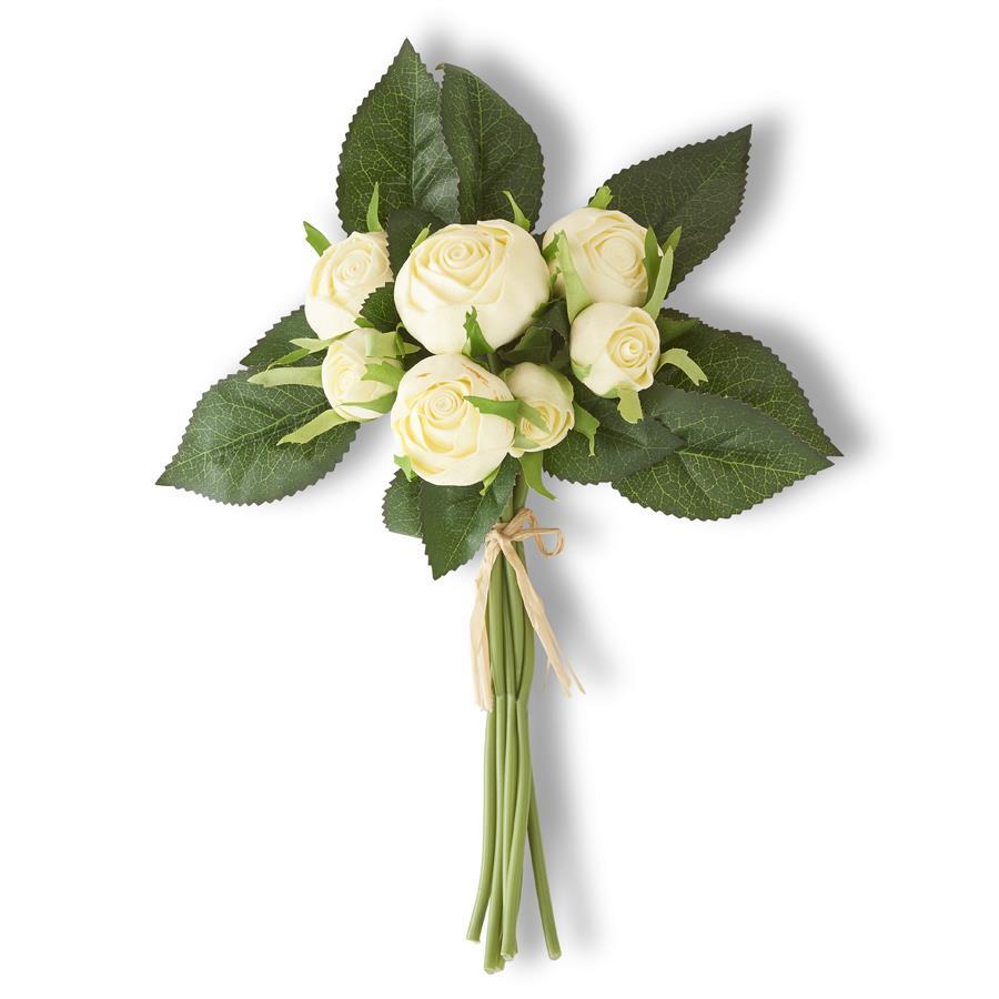 10 Inch White Real Touch Cabbage Rose Bundle (7 Stems)