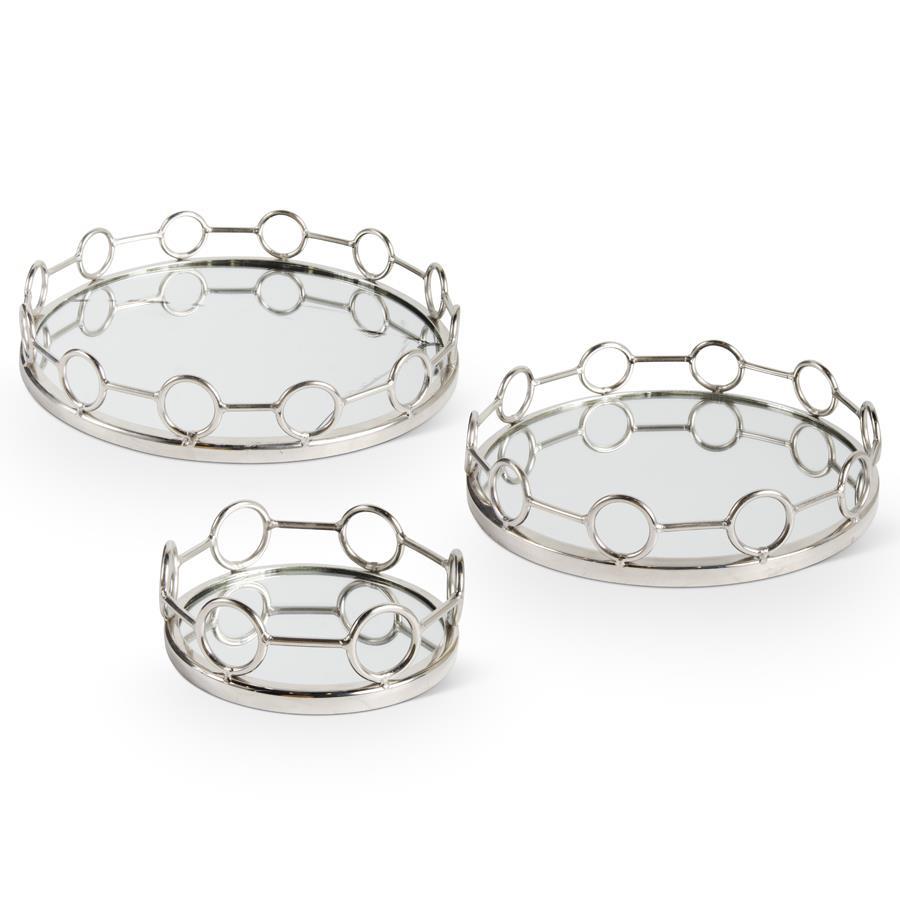 Polished Silver Link Round Mirrored Tray