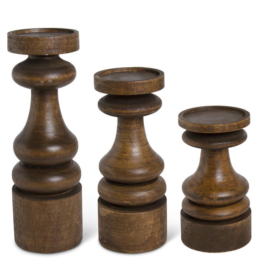 Brown Mango Wood Chunky Candleholders
