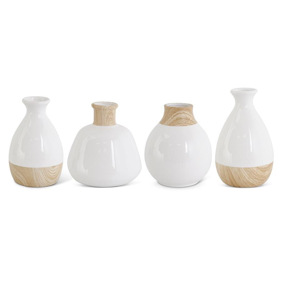 White Stoneware Vase w/Wood Decal Base