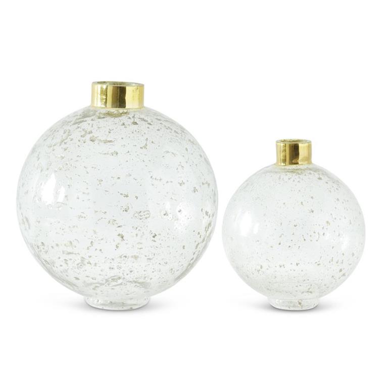 Round Bubbled Glass Vases w/Gold Rim