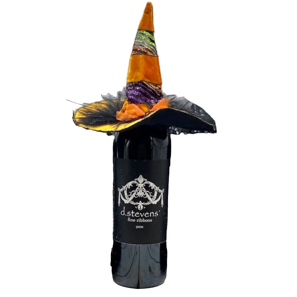 Orange Velvet Sheer Glitter Witch Hat Beverage Topper - 7"