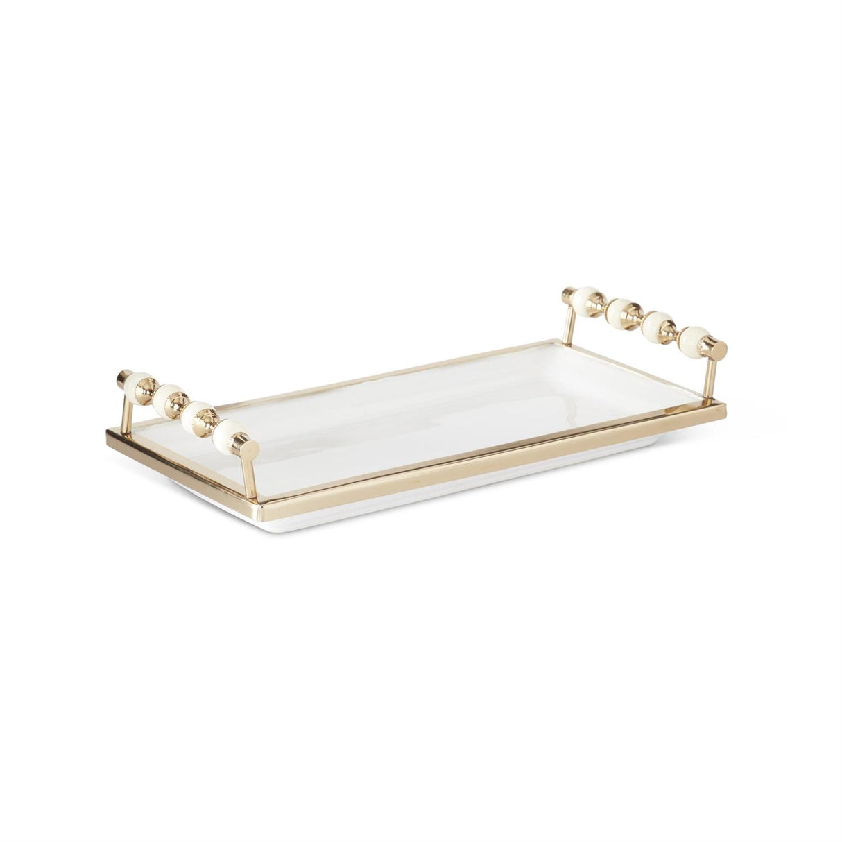 15.25 Inch Rectangular White Ceramic Tray w/Brass