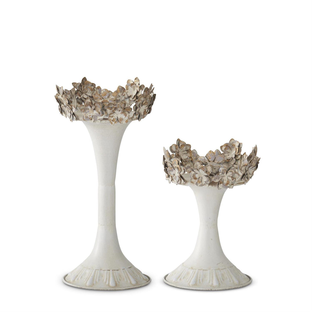 White & Gold Floral Edge Pillar Candleholders
