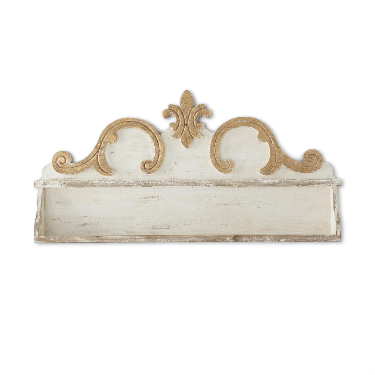 48.75 Inch White & Gold Fleur De Lis Wall Shelf