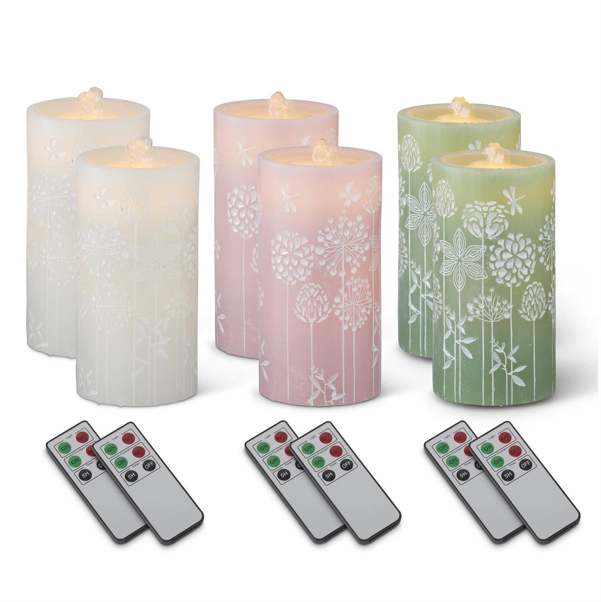 Water LED Flower Embossed Pillar Candles