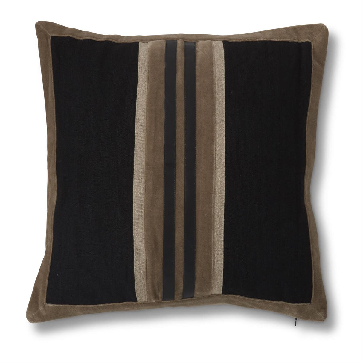 20 Inch Square Black Linen Cotton Velvet & Vegan Leather Pillow