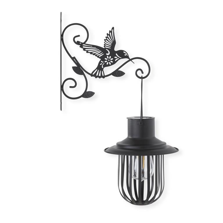 18.75 Inch Black Metal Hummingbird Bracket w/Solar Lamp