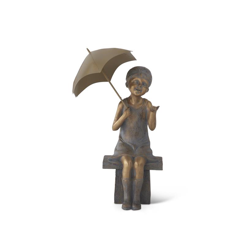 17 Inch Blue & Gold Resin Girl w/Umbrella Statue