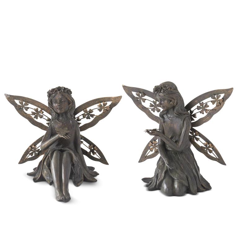 Resin Faux Bronze Fairies w/Butterfly & Dragonfly