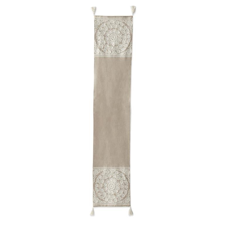 72 Inch Handcrafted Beige & Cream Circle Embroidered Runner