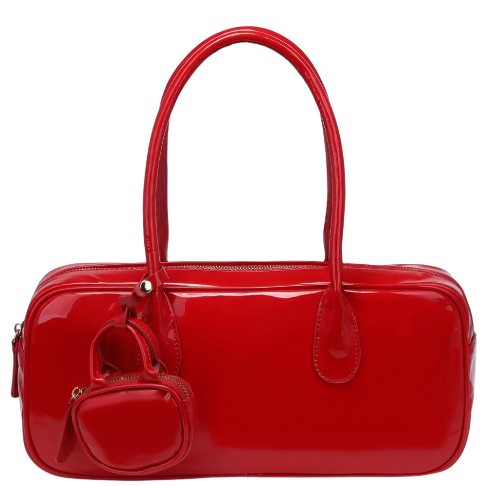 2IN1 GLOSSY TEXTURED WILLA SATCHEL W MINI COIN POUCH SET