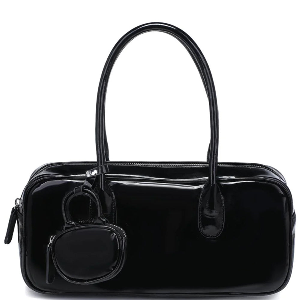 2IN1 GLOSSY TEXTURED WILLA SATCHEL W MINI COIN POUCH SET