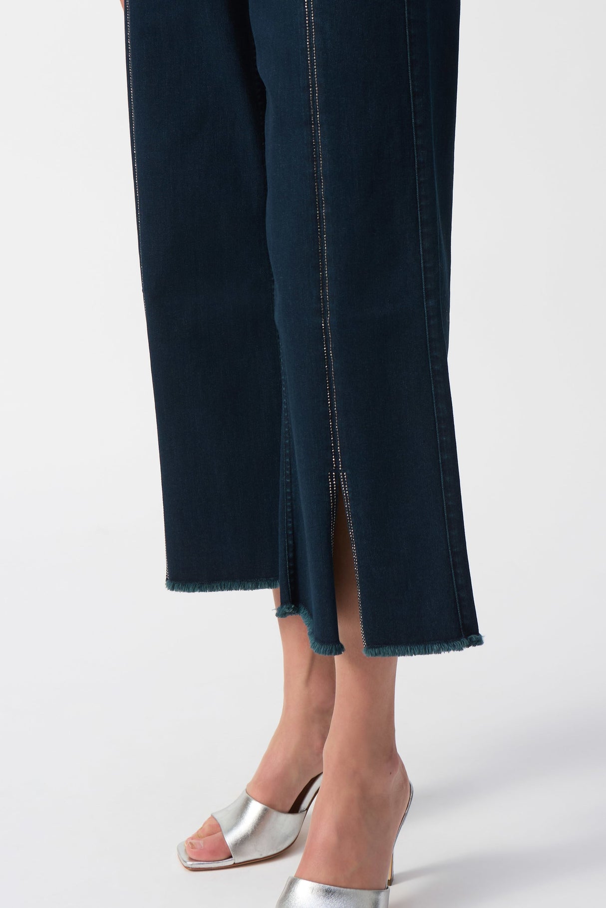 Culotte Jeans With Embellished Front Seam - Dark Denim Blue