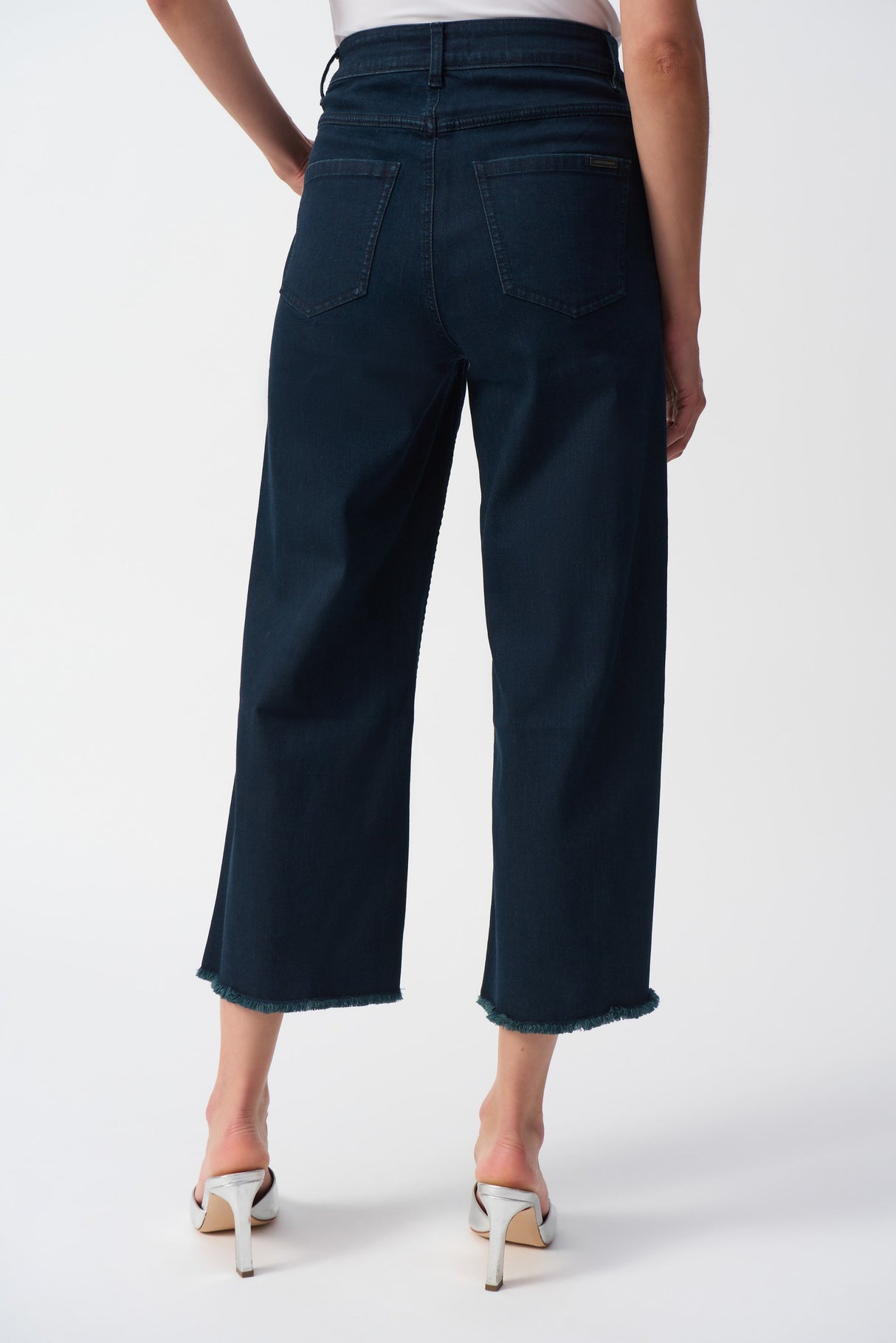 Culotte Jeans With Embellished Front Seam - Dark Denim Blue
