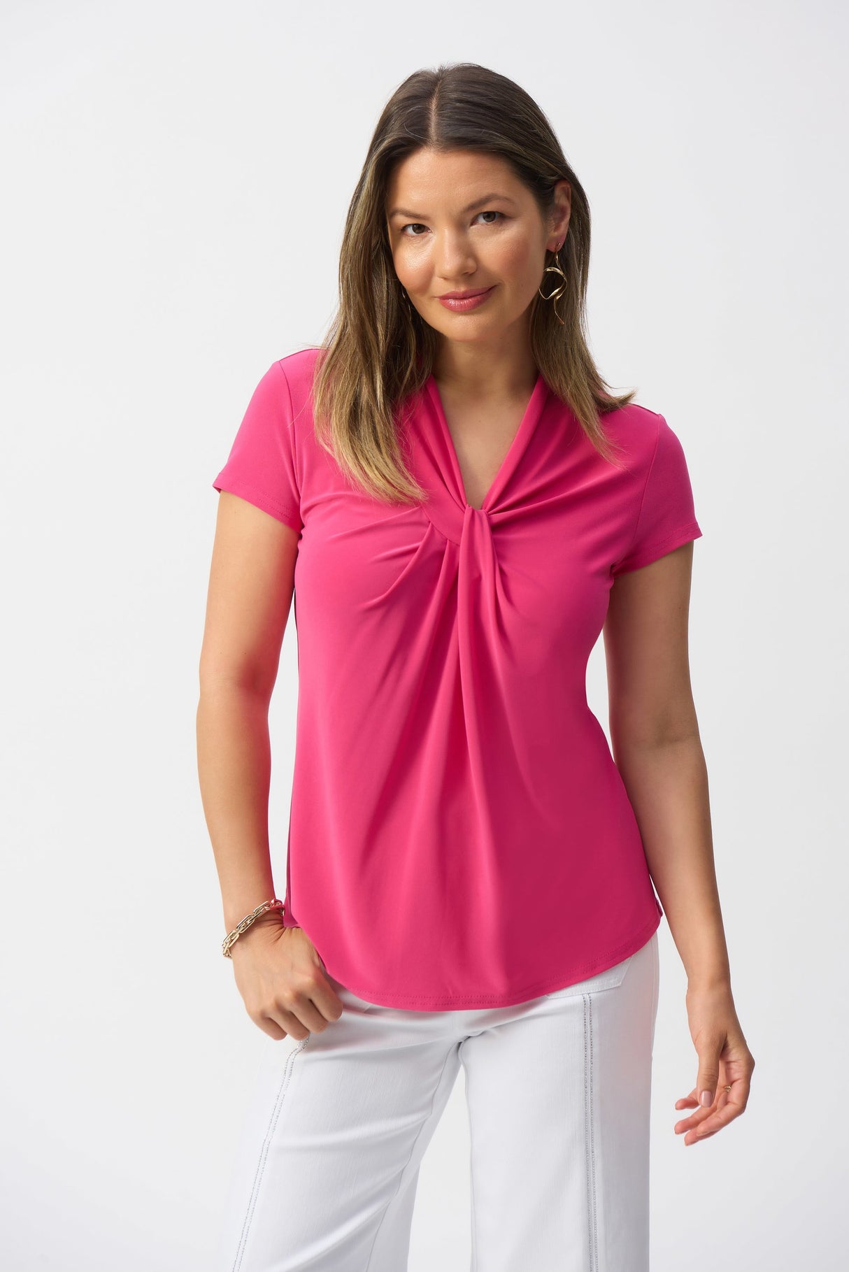 Silky Knit Draped Neckline Straight Top