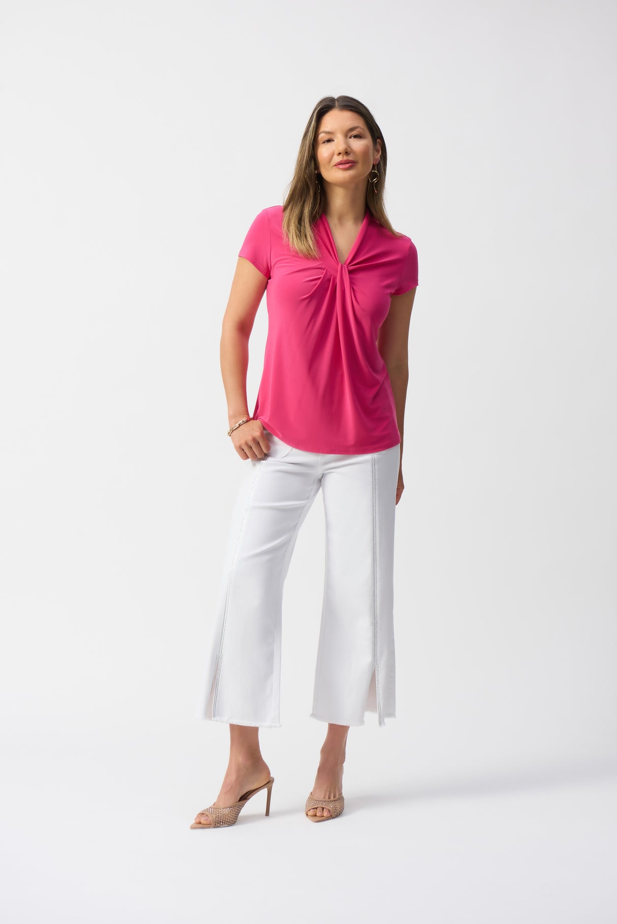 Silky Knit Draped Neckline Straight Top