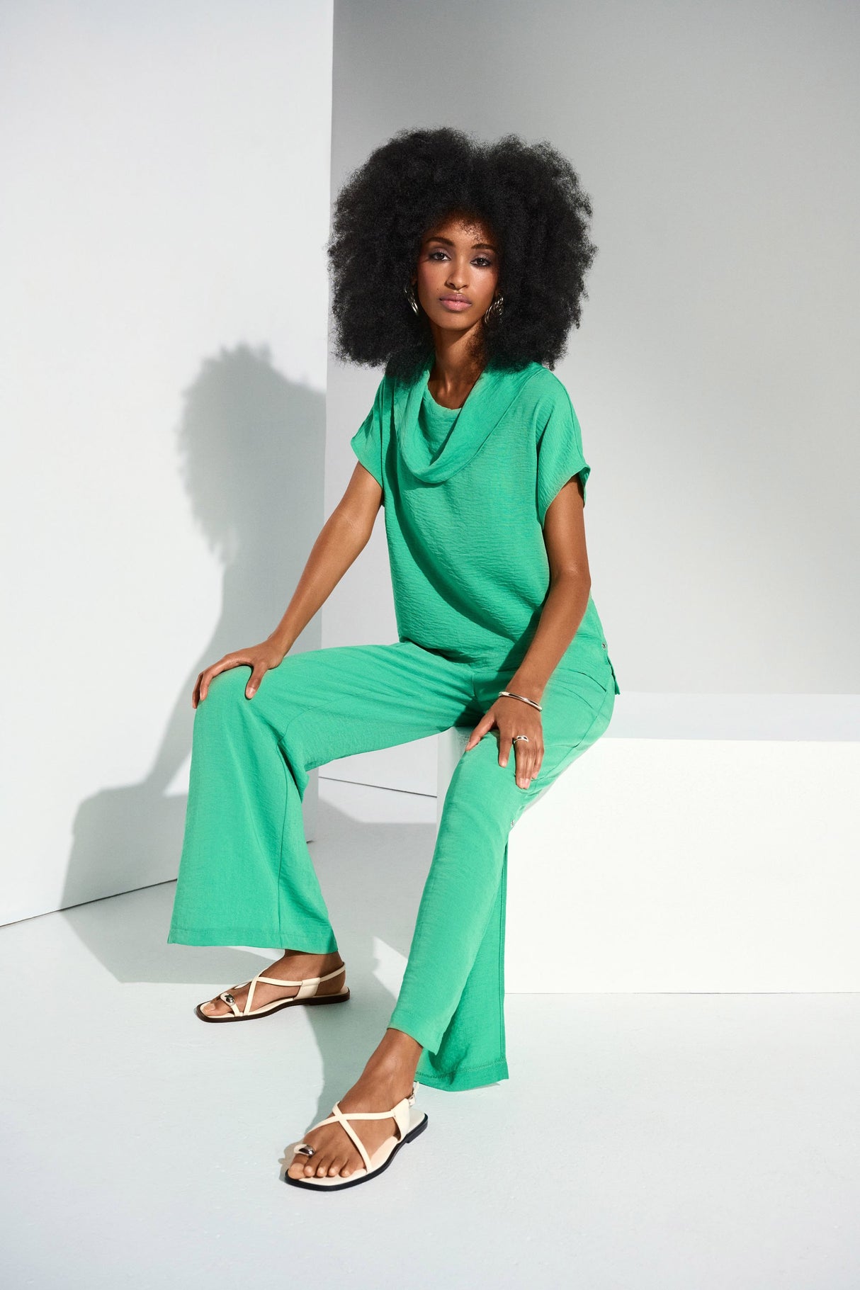 Gauze Wide-Leg Pull-On Pants - Gardenia Green