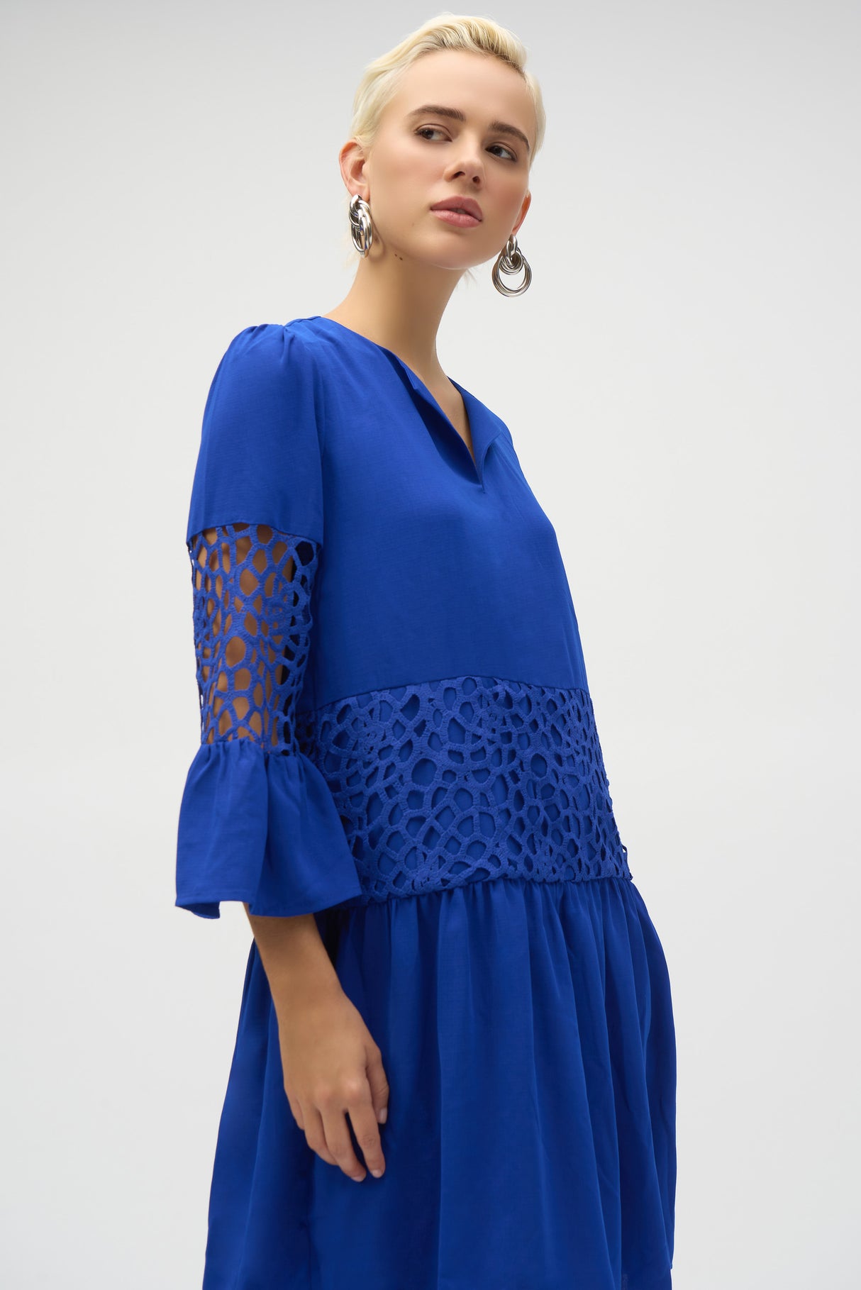 Gauze and Guipure Lace A-Line Dress - Royal Sapphire