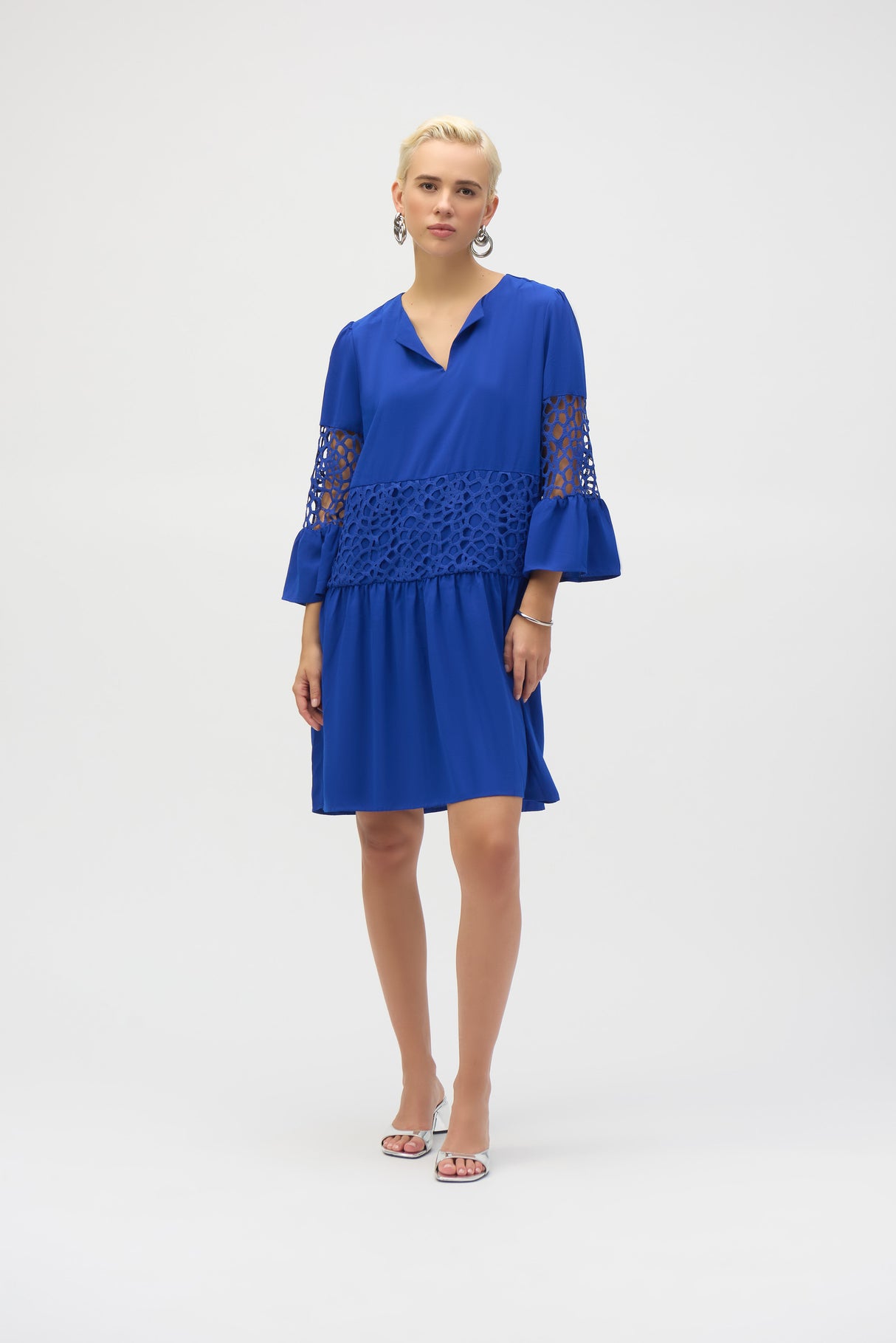 Gauze and Guipure Lace A-Line Dress - Royal Sapphire