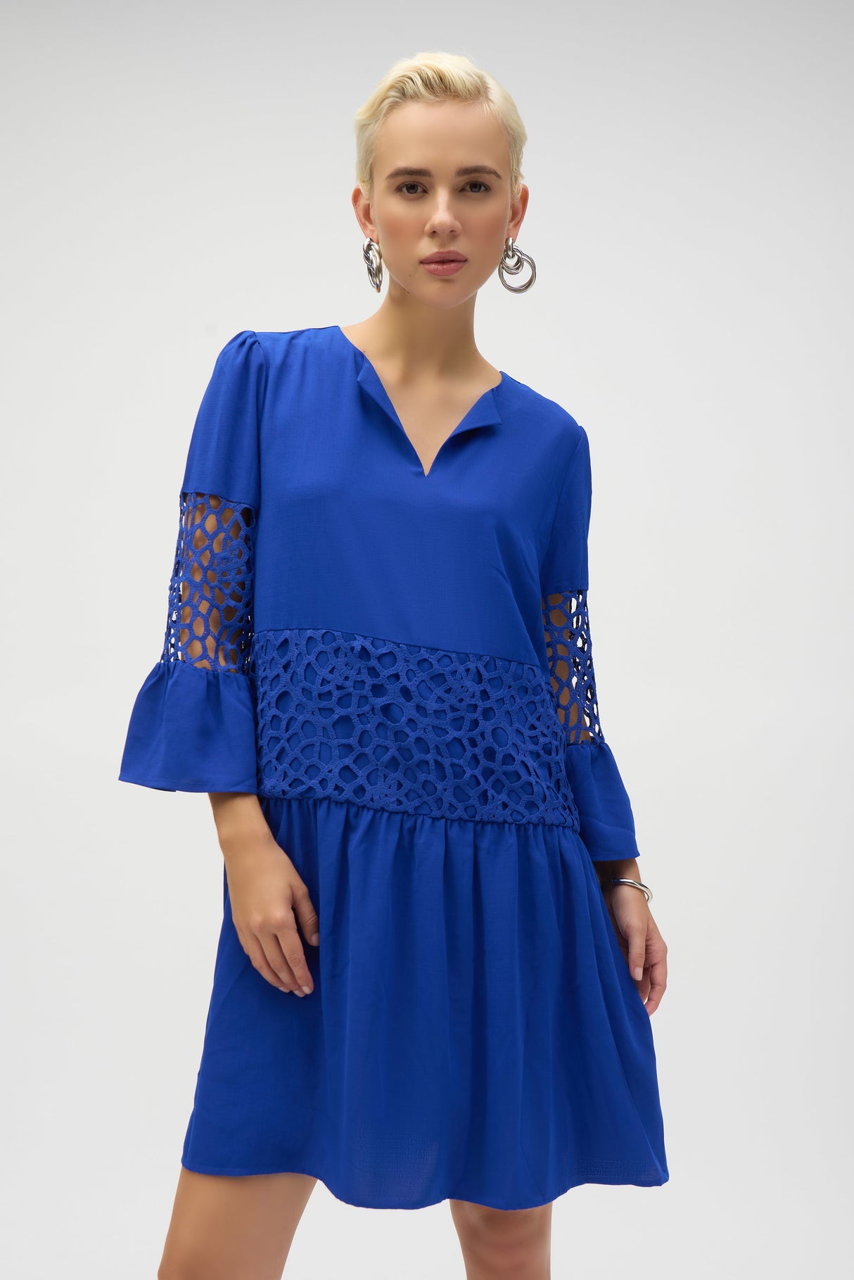 Gauze and Guipure Lace A-Line Dress - Royal Sapphire