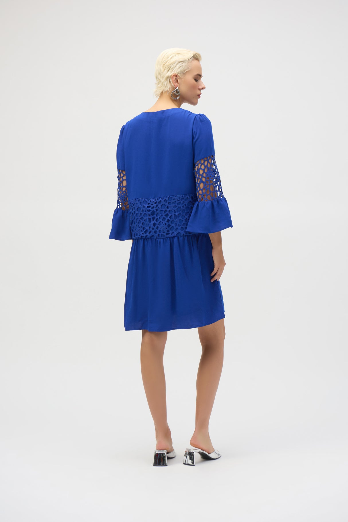 Gauze and Guipure Lace A-Line Dress - Royal Sapphire