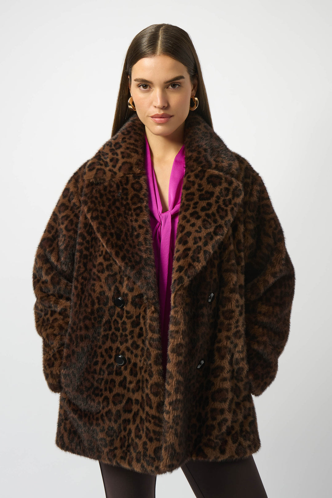 Faux Fur Leopard Print Double-Breasted Coat – The Garden