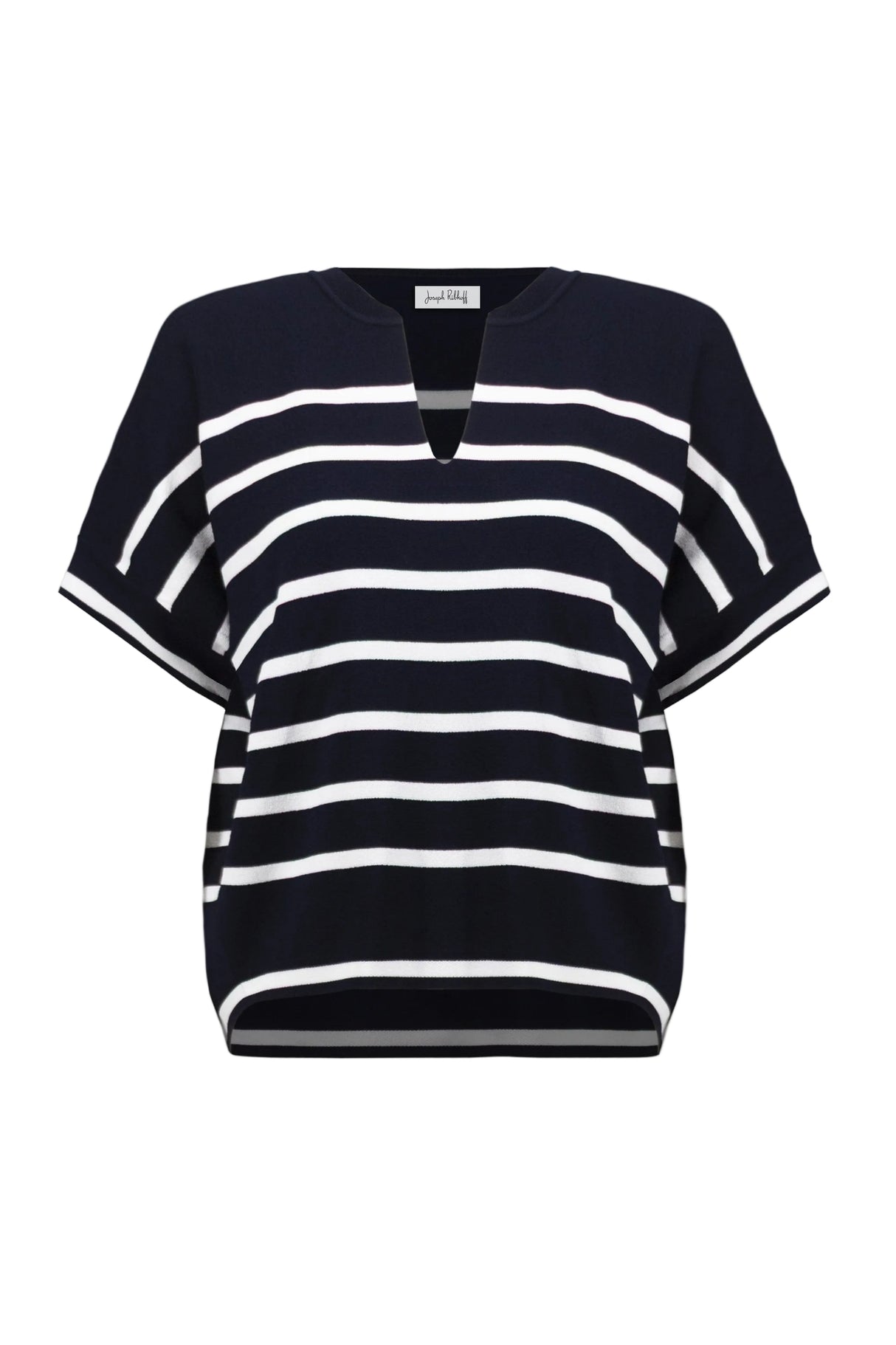 Viscose Blend Stripe Print Short Sleeve Sweater -Midnight Blue/ Vanilla