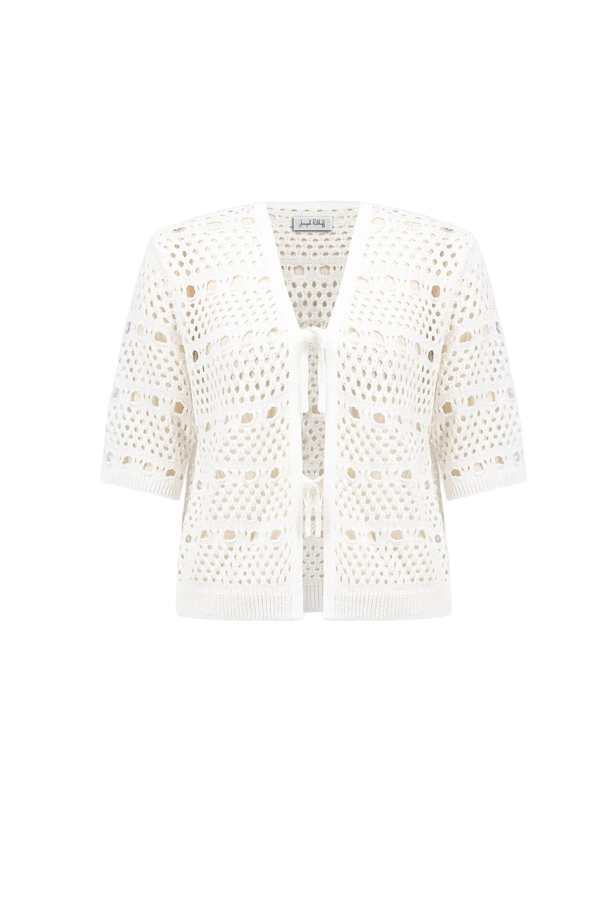 Viscose Sweater Knit Open-Stitch Cardigan in Vanilla