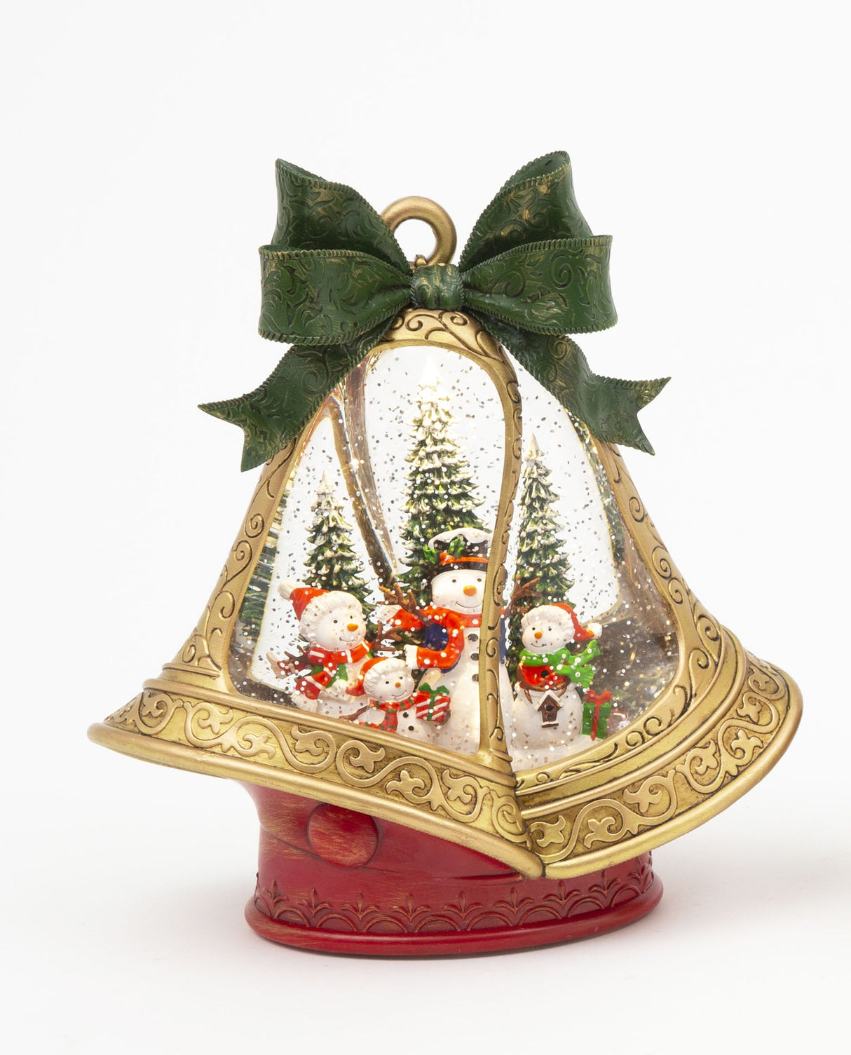 GLOBE #46 -10.25"H Lighted Spinning Water Globe Bells w/ Holiday Scene & Timer