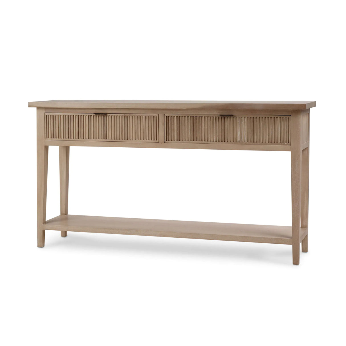 Kraton Console Table in Sandbar finish featuring a slim, minimalist design with light wood grain texture