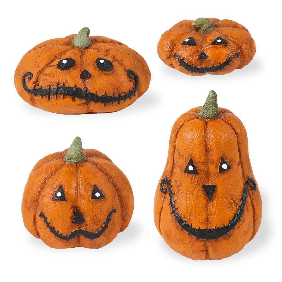4 Small Halloween Pumpkins w/Faces