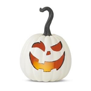 White Resin LED Flicker Flame Jack O Lantern