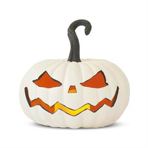 White Resin LED Flicker Flame Jack O Lantern