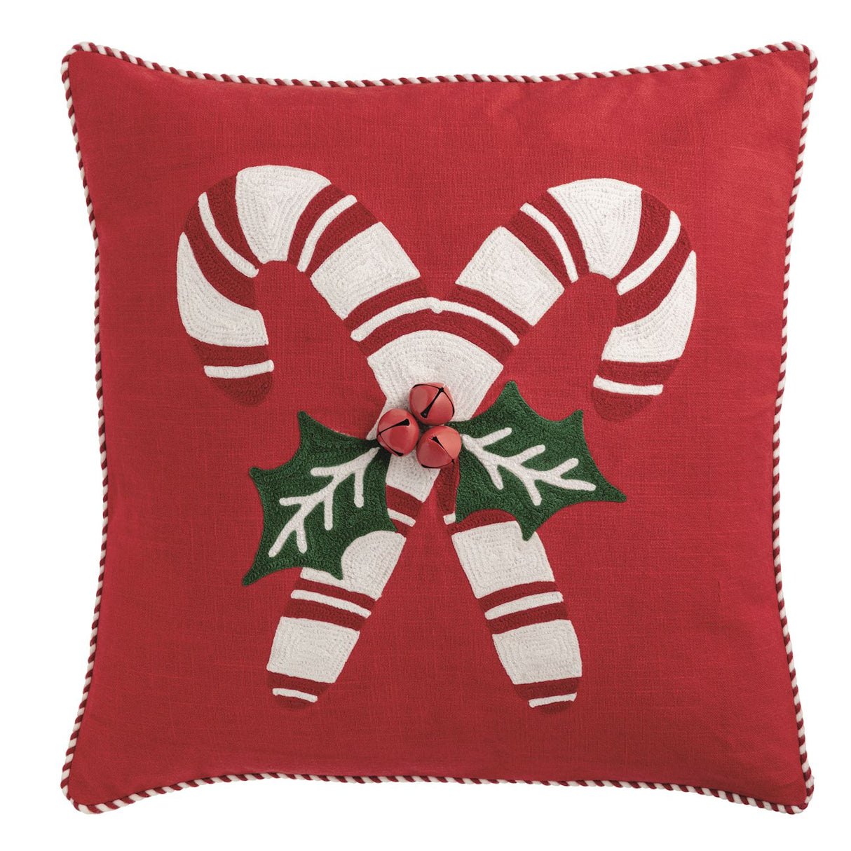Candy Cane Whimsy Christmas Embroidered Pillow