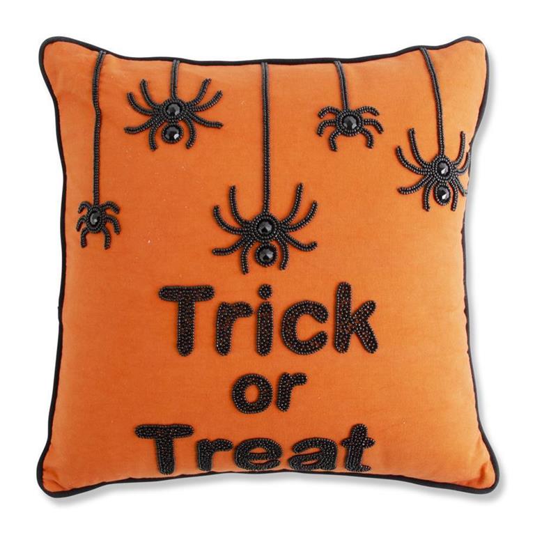 18 Inch Orange Square Beaded TRICK OR TREAT Pillows