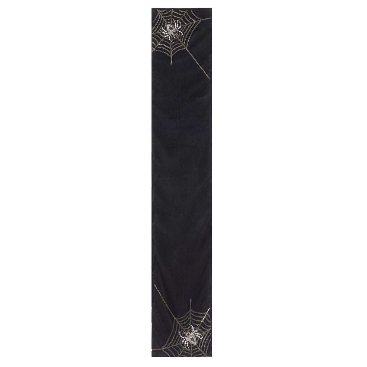 70 Inch Black Velvet Table Runner w/Chain Web & Beaded Spider