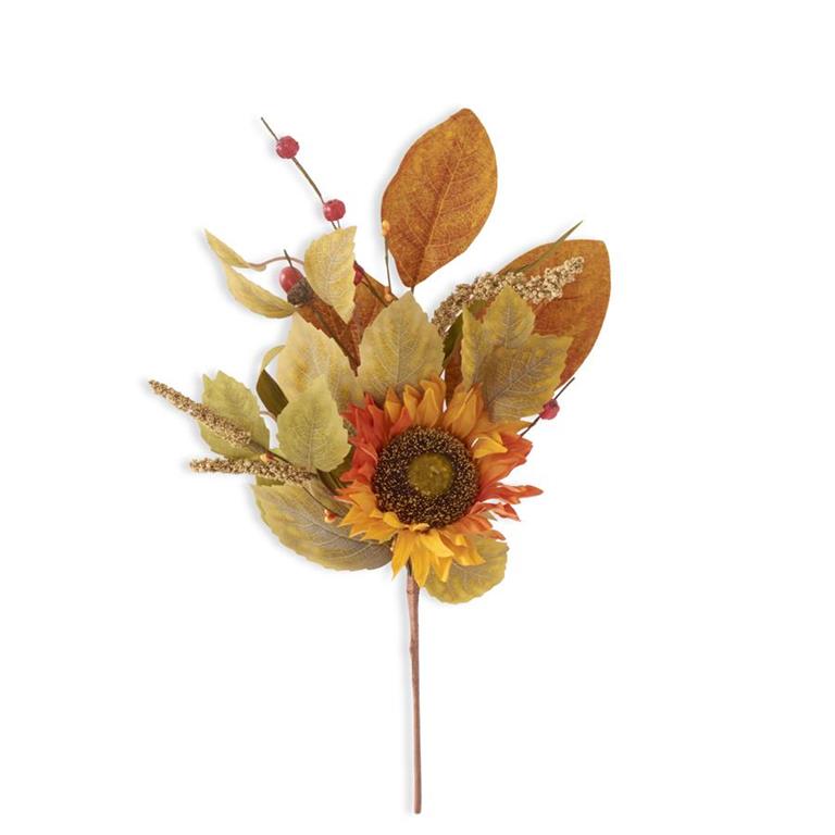 18 Inch Orange Sunflower Pick w/Mini Pumpkins Berr