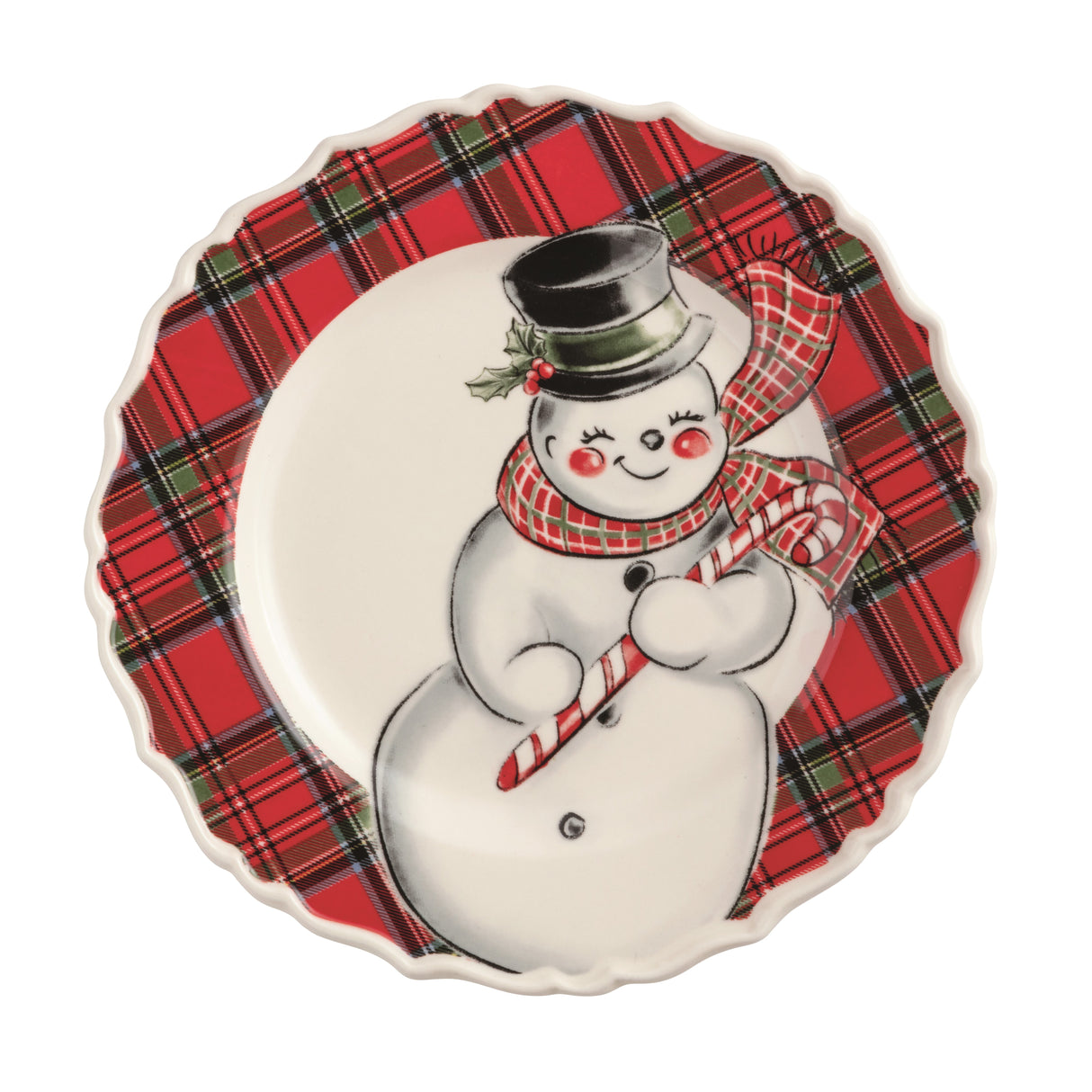 Snowman Tartan Rim Salad Plate