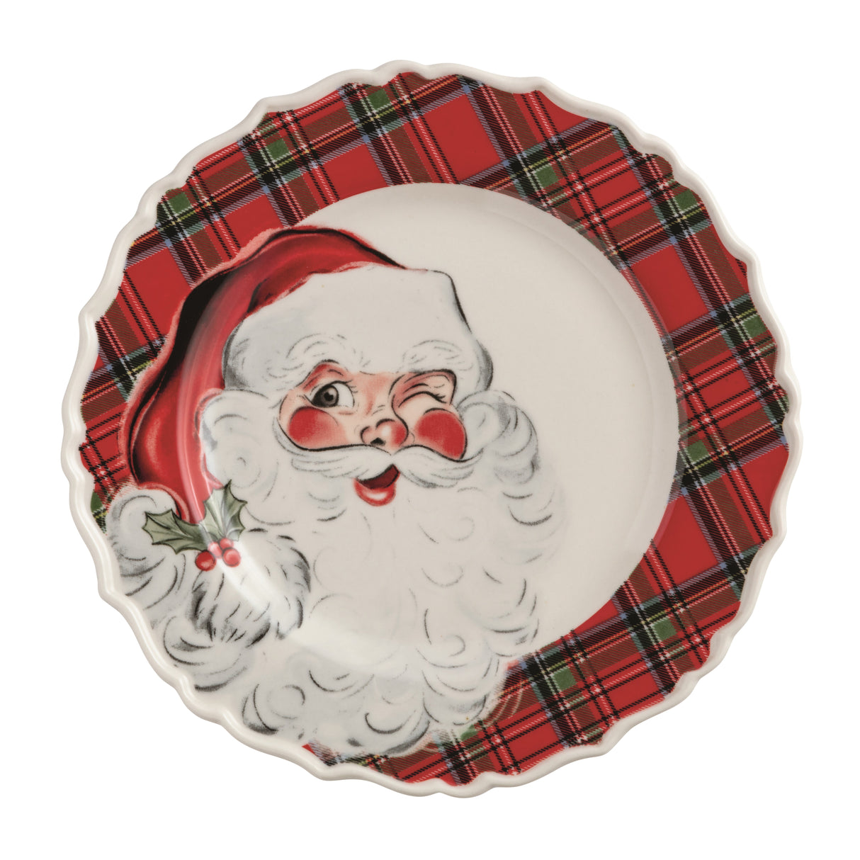 Santa Tartan Rim Salad Plate